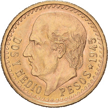 Mexico, 2-1/2 Pesos, 1945, Mexico, Gold, MS(63), KM:463