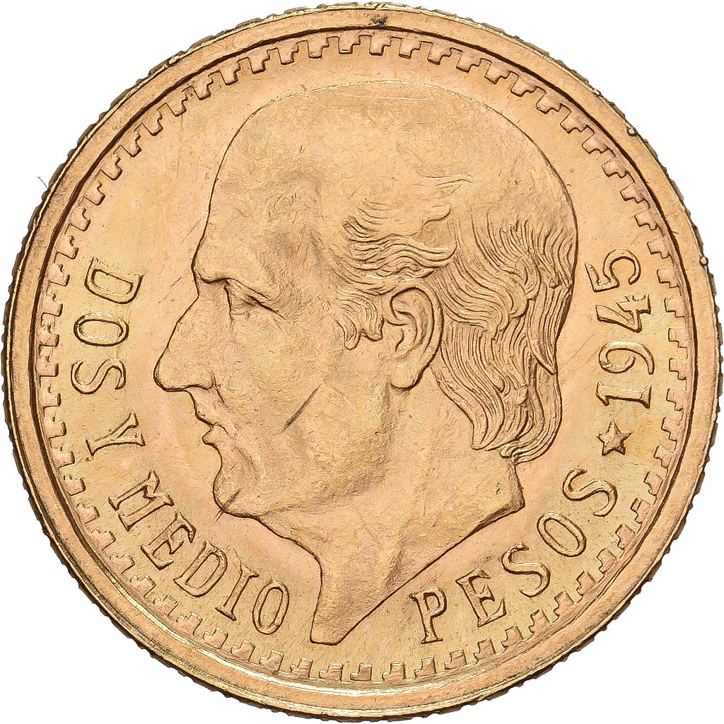 Mexico, 2-1/2 Pesos, 1945, Mexico, Goud, UNC-, KM:463