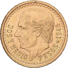 Mexico, 2-1/2 Pesos, 1945, Mexico, Gold, MS(63), KM:463