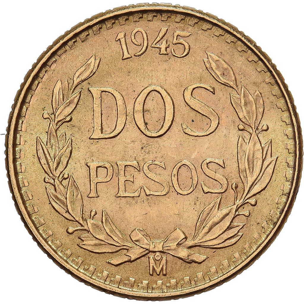 Mexico, 2 Pesos, 1945, Mexico City, Gold, MS(60-62), KM:461