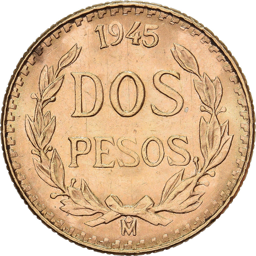 Mexico, 2 Pesos, 1945, Mexico City, Gold, MS(60-62), KM:461
