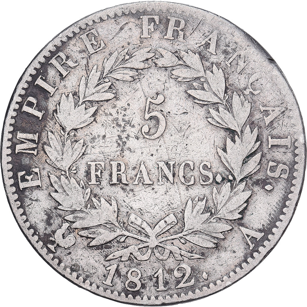 Francia, Napoleon I, 5 Francs, 1812, Paris, Argento, MB, Gadoury:584, KM:694.1