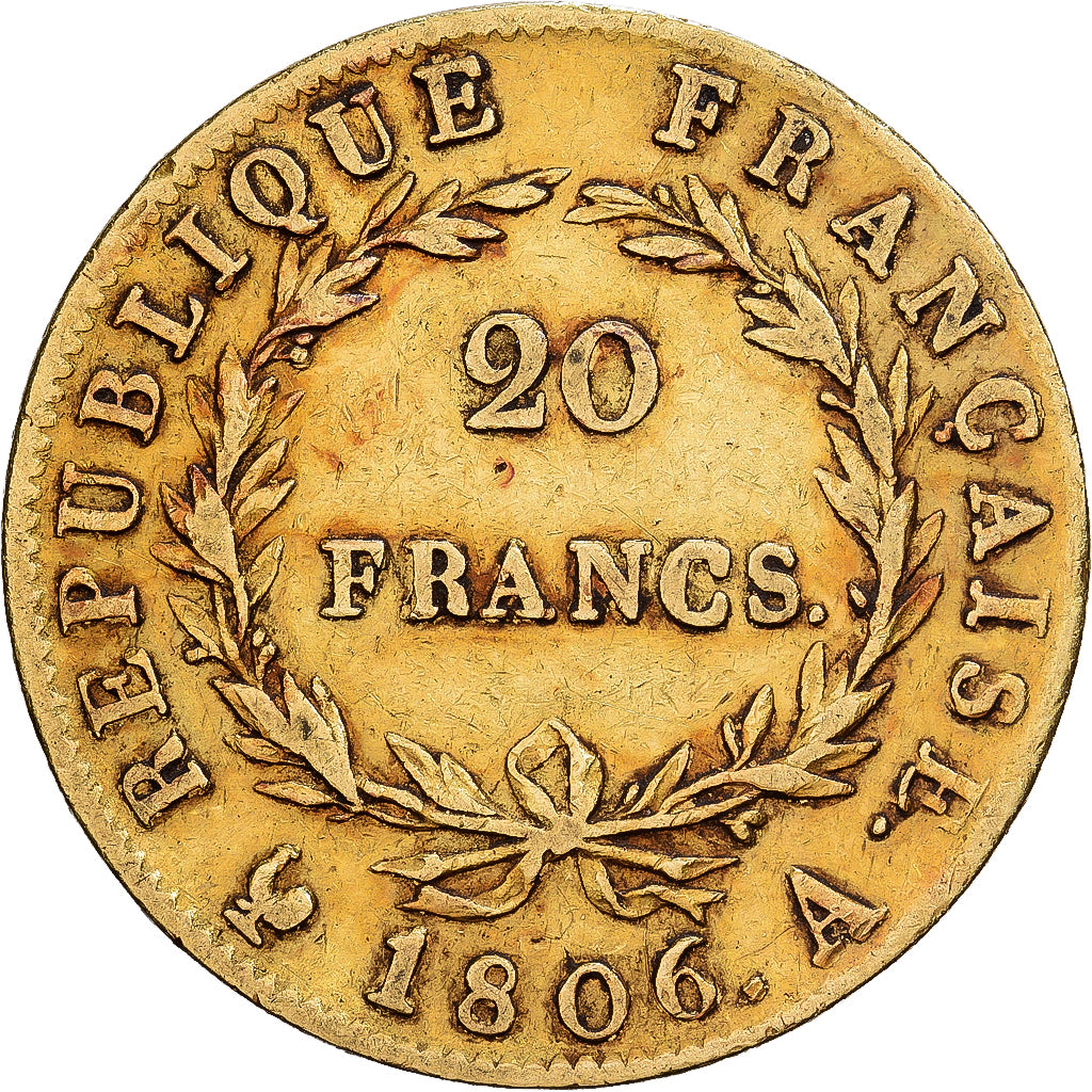 Francja, Napoleon I, 20 Francs, 1806, Paris, Złoto, EF(40-45), KM:109