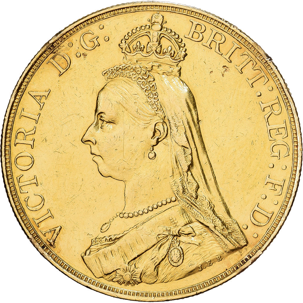 Gran Bretaña, Victoria, 5 Pounds, 1887, London, Oro, MBC, KM:30