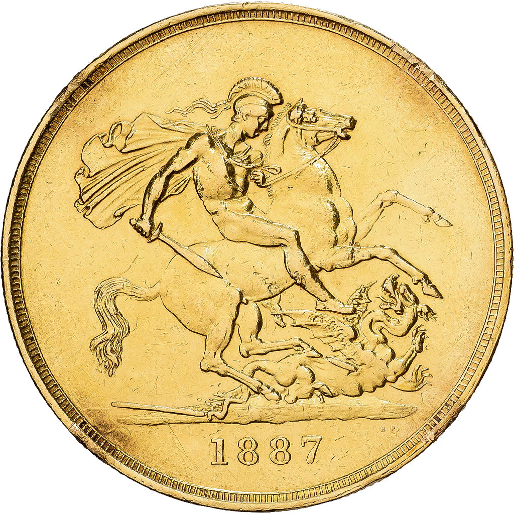 Gran Bretaña, Victoria, 5 Pounds, 1887, London, Oro, MBC, KM:30