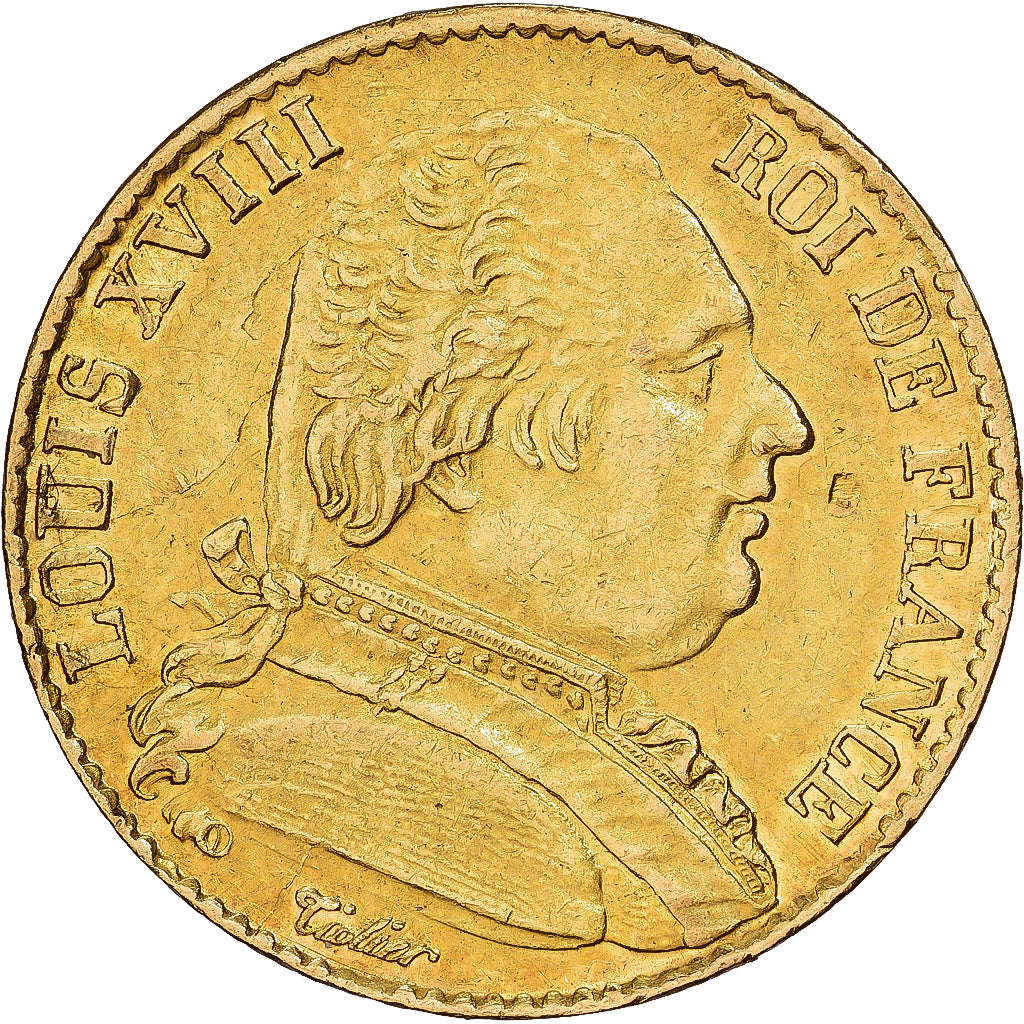 Francia, Louis XVIII, 20 Francs, 1814, Lille, Oro, MBC+, Gadoury:1026, KM:706.6