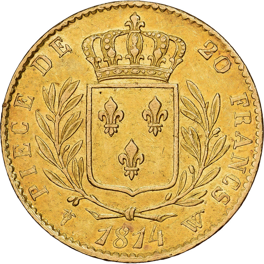 Francia, Louis XVIII, 20 Francs, 1814, Lille, Oro, MBC+, Gadoury:1026, KM:706.6