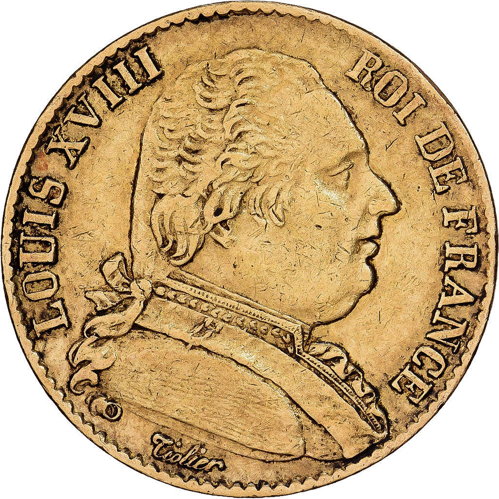 France, Louis XVIII, 20 Francs, 1814, Paris, Gold, VF(30-35), Gadoury:1026