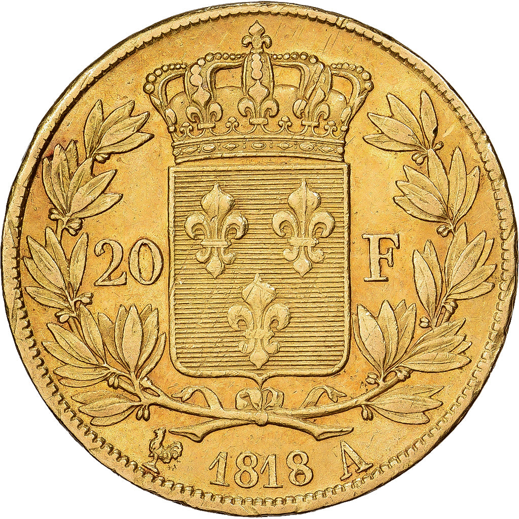 Francia, Louis XVIII, 20 Francs, 1818, Paris, Oro, BB+, Gadoury:1028, KM:712.1