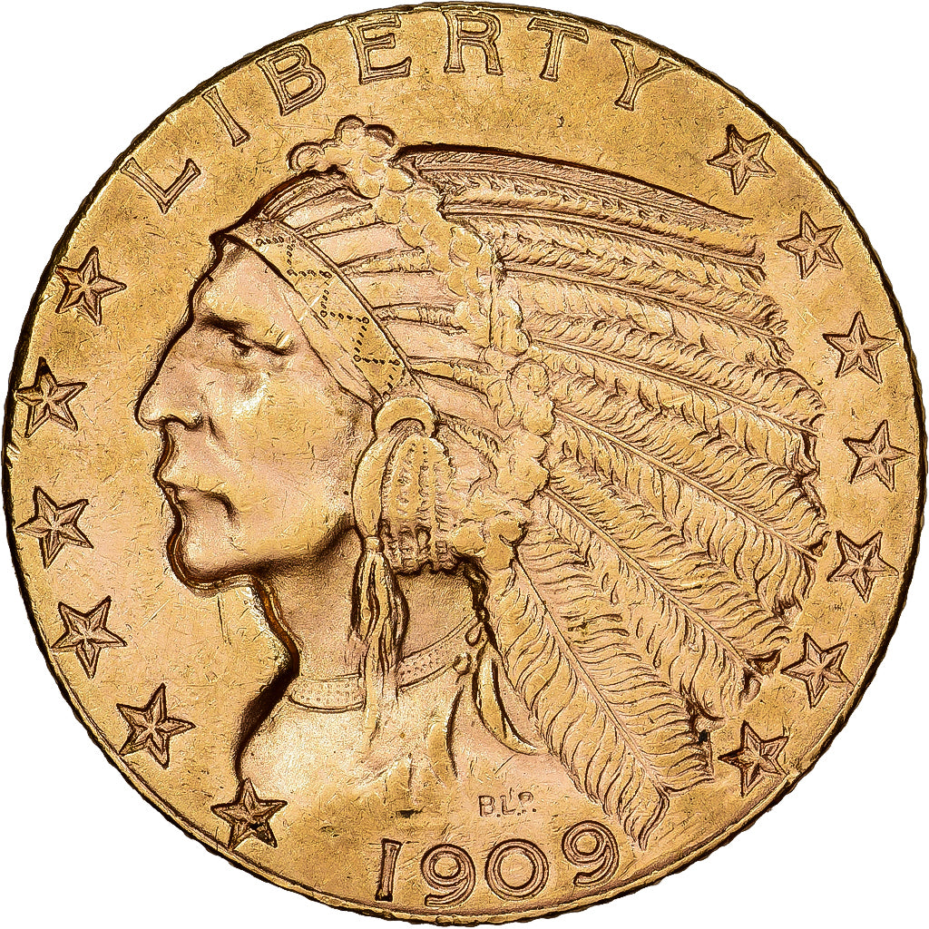 Verenigde Staten, $5, Half Eagle, Indian Head, 1909, Denver, Goud, PR, KM:129