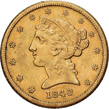 Stati Uniti, $5, Half Eagle, Coronet Head, 1840, Philadelphia, Oro, SPL-, KM:69