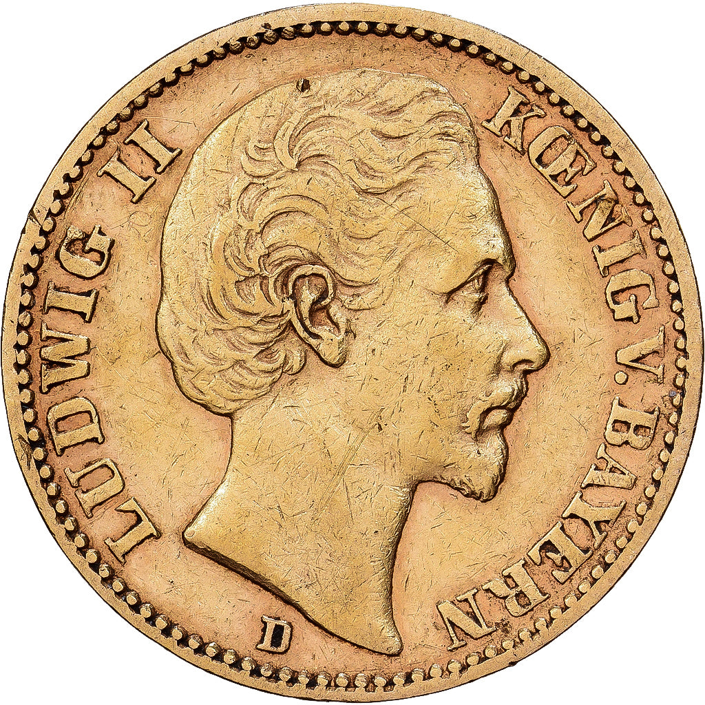 Kingdom of Bavaria, BAVARIA, Ludwig II, 20 Mark, 1873, Munich, Złoto