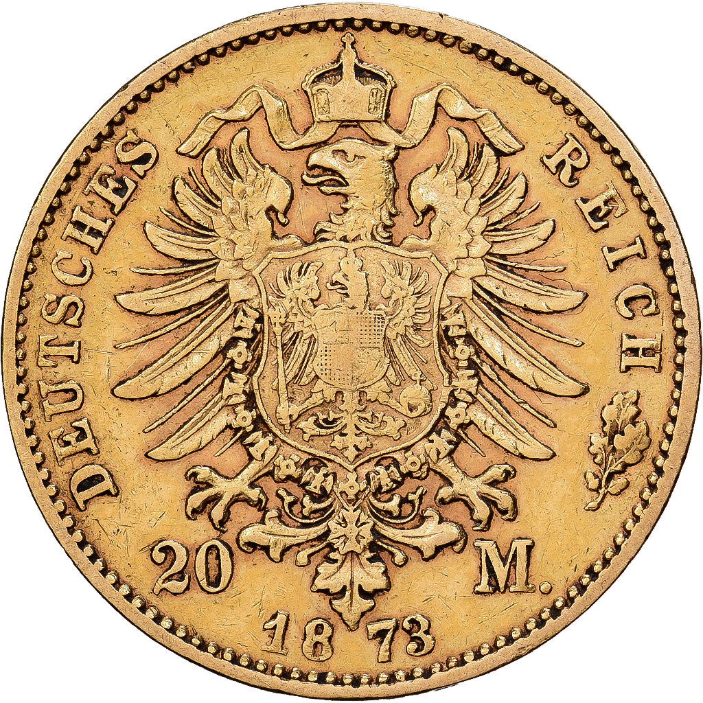 Kingdom of Bavaria, BAVARIA, Ludwig II, 20 Mark, 1873, Munich, Złoto