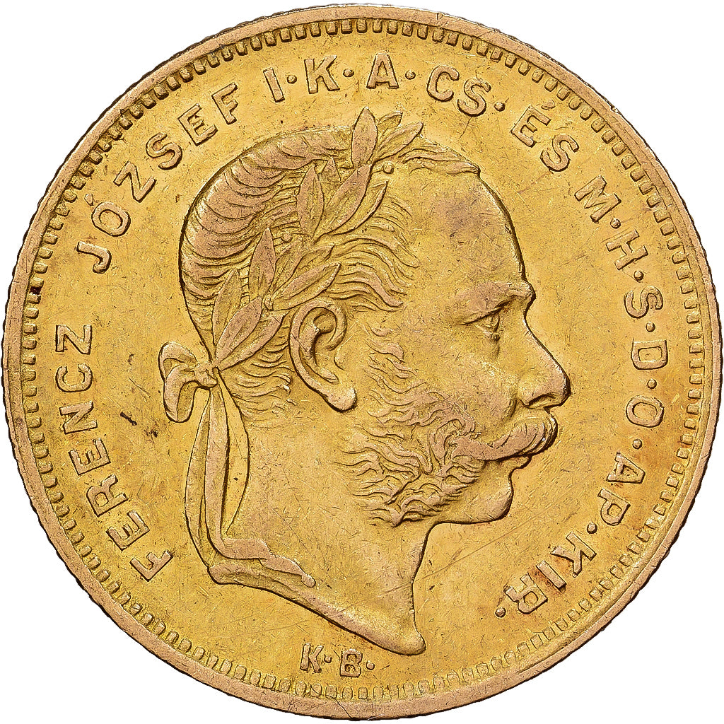 Hungary, 8 Forint 20 Francs, Franz Joseph I, 1876, Gold, AU(55-58), KM:455.1