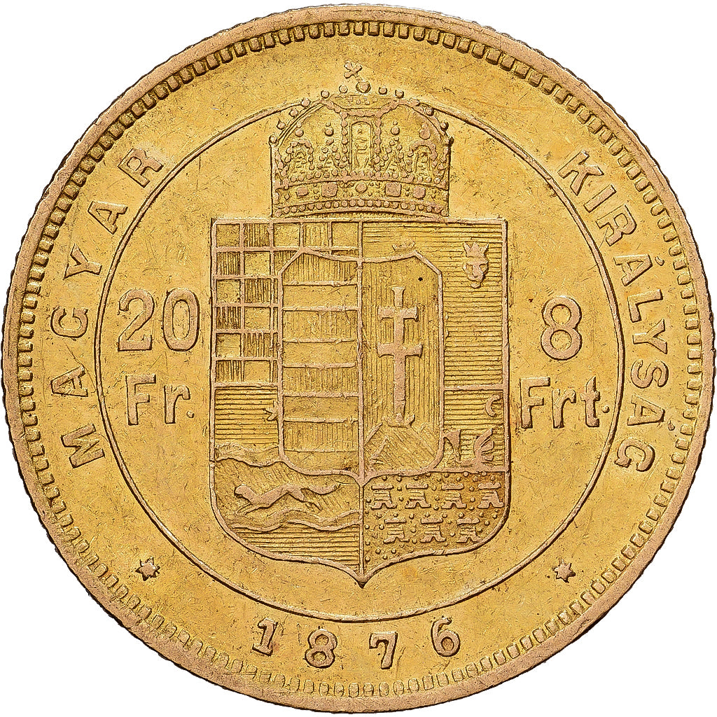 Hungary, 8 Forint 20 Francs, Franz Joseph I, 1876, Gold, AU(55-58), KM:455.1
