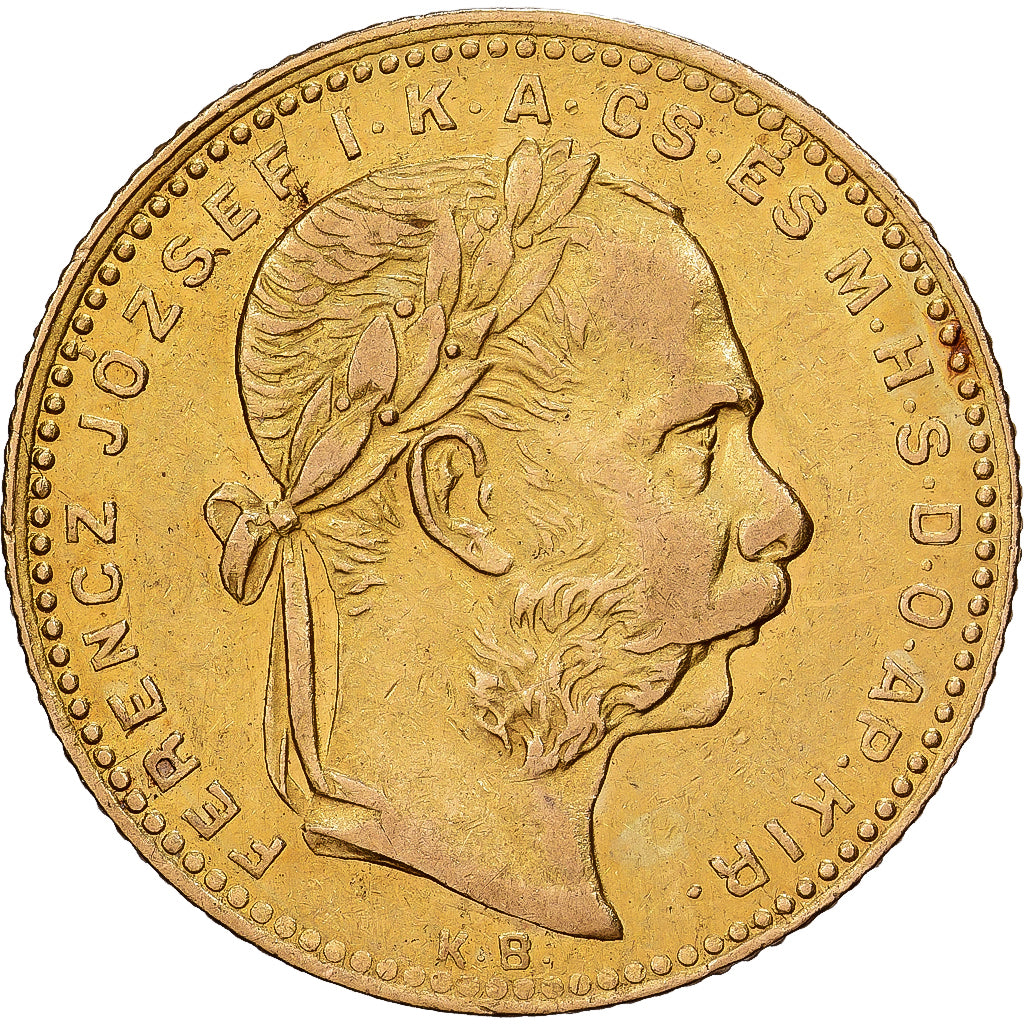 Hongarije, 8 Forint 20 Francs, Franz Joseph I, 1880, Goud, PR, KM:455.1