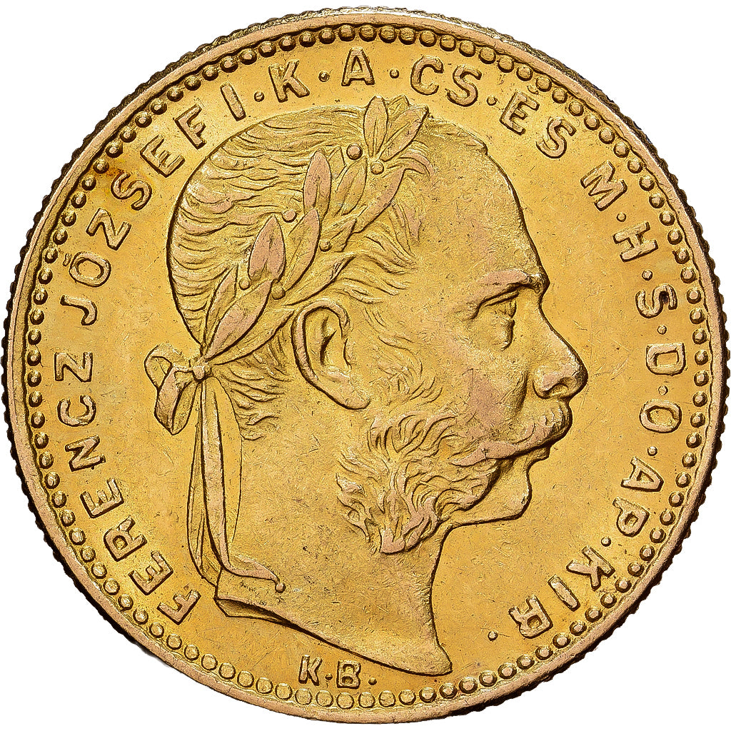 Hungary, 8 Forint 20 Francs, Franz Joseph I, 1888, Gold, AU(55-58), KM:455.1