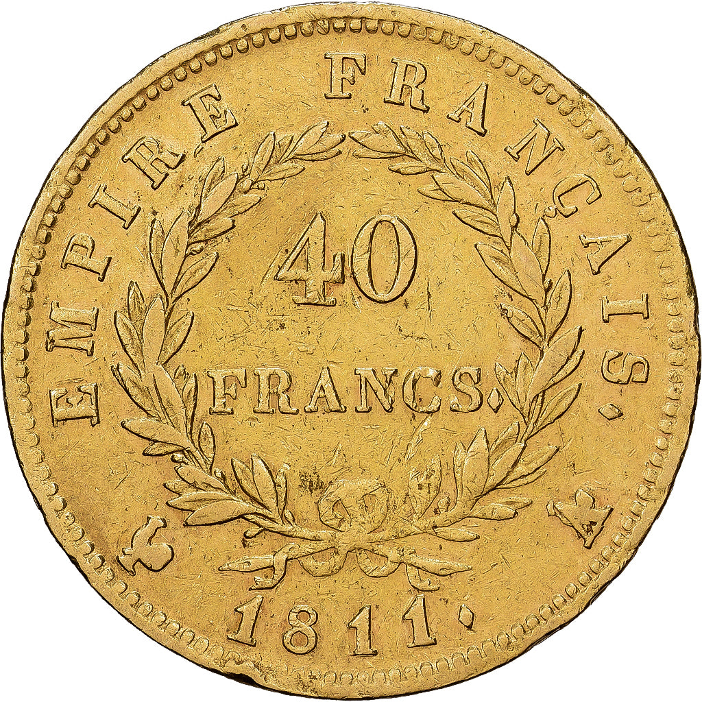 France, 40 Francs, Napoléon I, 1811, Paris, A/Coq, Gold, EF(40-45), KM:696.1