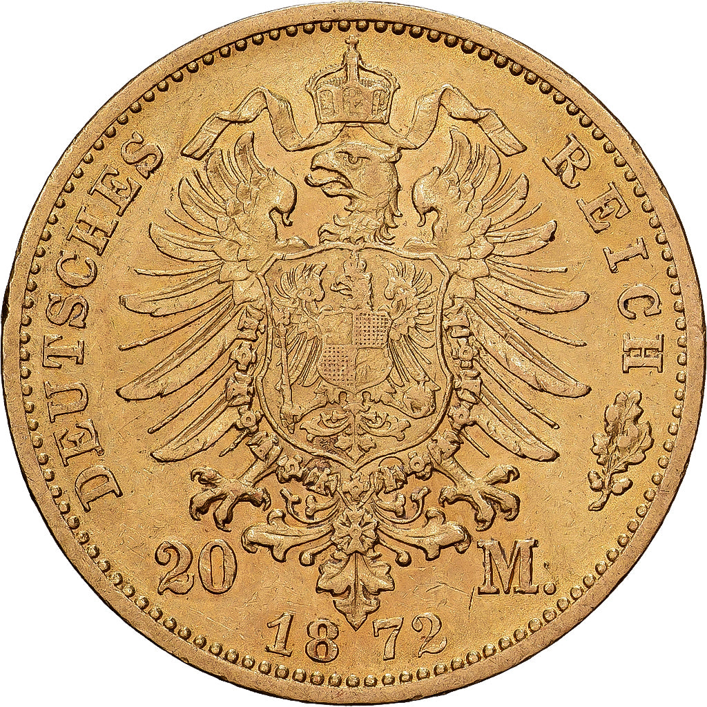 German States, WURTTEMBERG, Karl I, 20 Mark, 1872, Freudenstadt, Gold