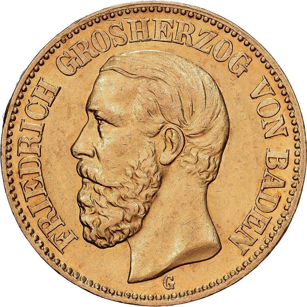 German States, BADEN, Friedrich I, 20 Mark, 1894, Karlsruhe, Gold, AU(55-58)