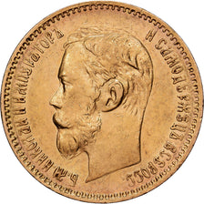Russia, Nicholas II, 5 Roubles, 1900, Saint Petersburg, Gold, AU(55-58)