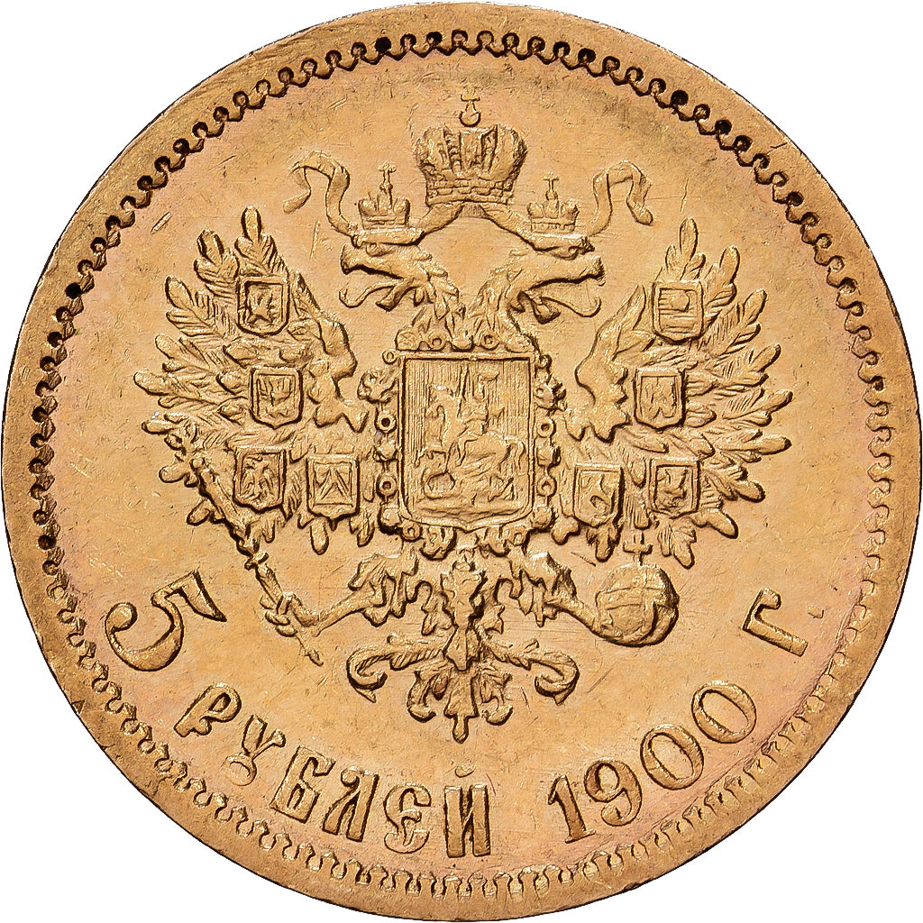 Russia, Nicholas II, 5 Roubles, 1900, Saint Petersburg, Gold, AU(55-58)