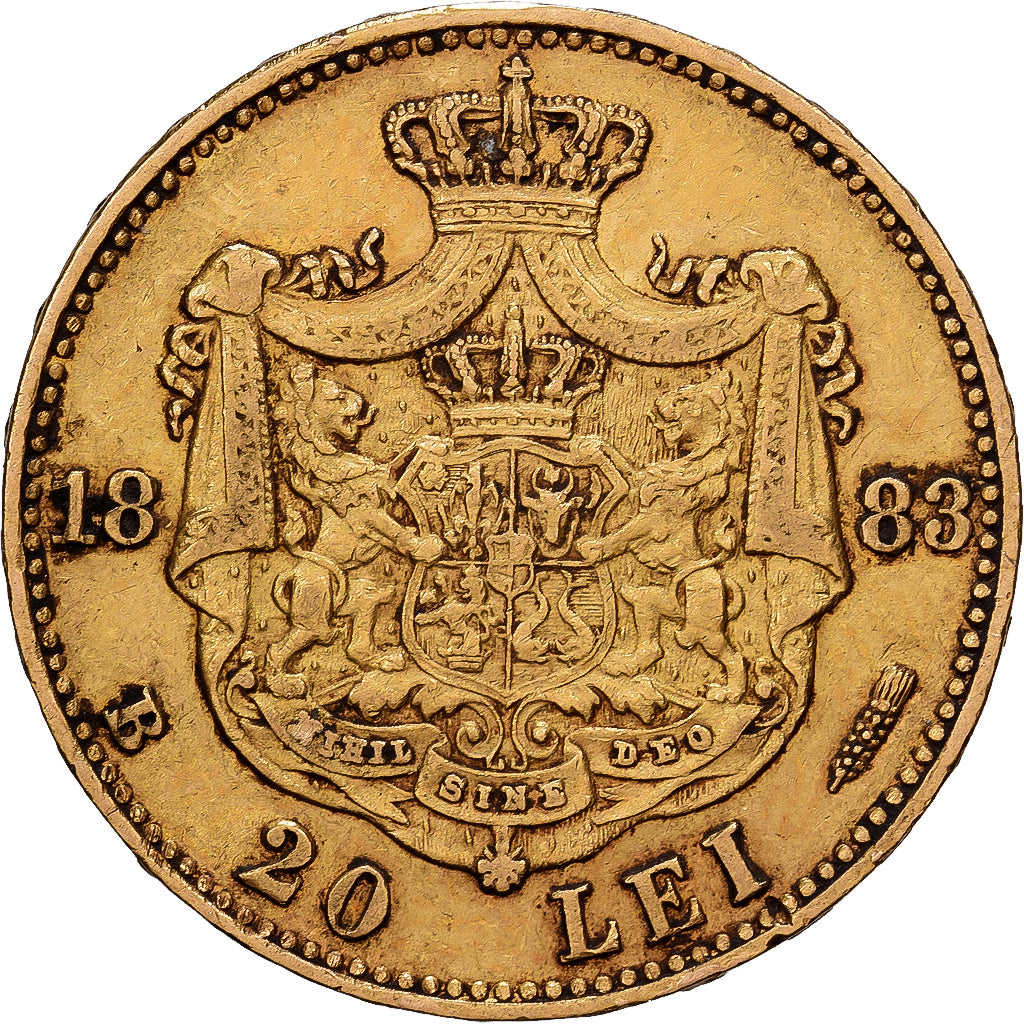 Rumänien, Carol I, 20 Lei, 1883, Bucarest, Gold, SS+, KM:20