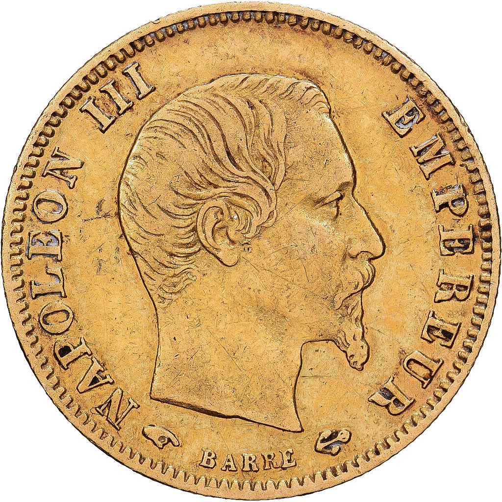 Francia, Napoleon III, 5 Francs, Napoléon III, 1859, Paris, Oro, MB+, KM:787.1