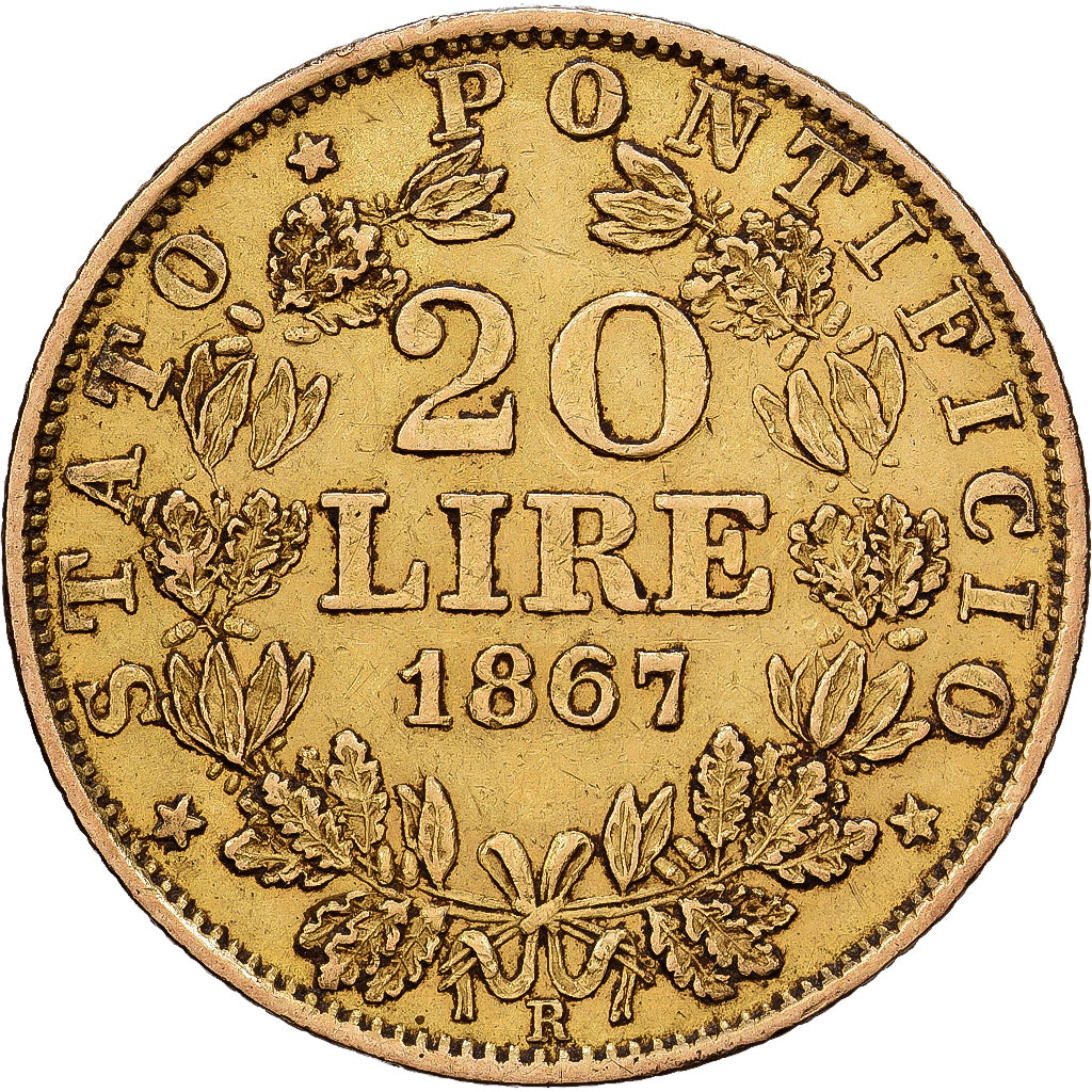 Vatican, PAPAL STATES, Pie IX, 20 Lire, 1867, Rome, Or, TTB, KM:1382.3