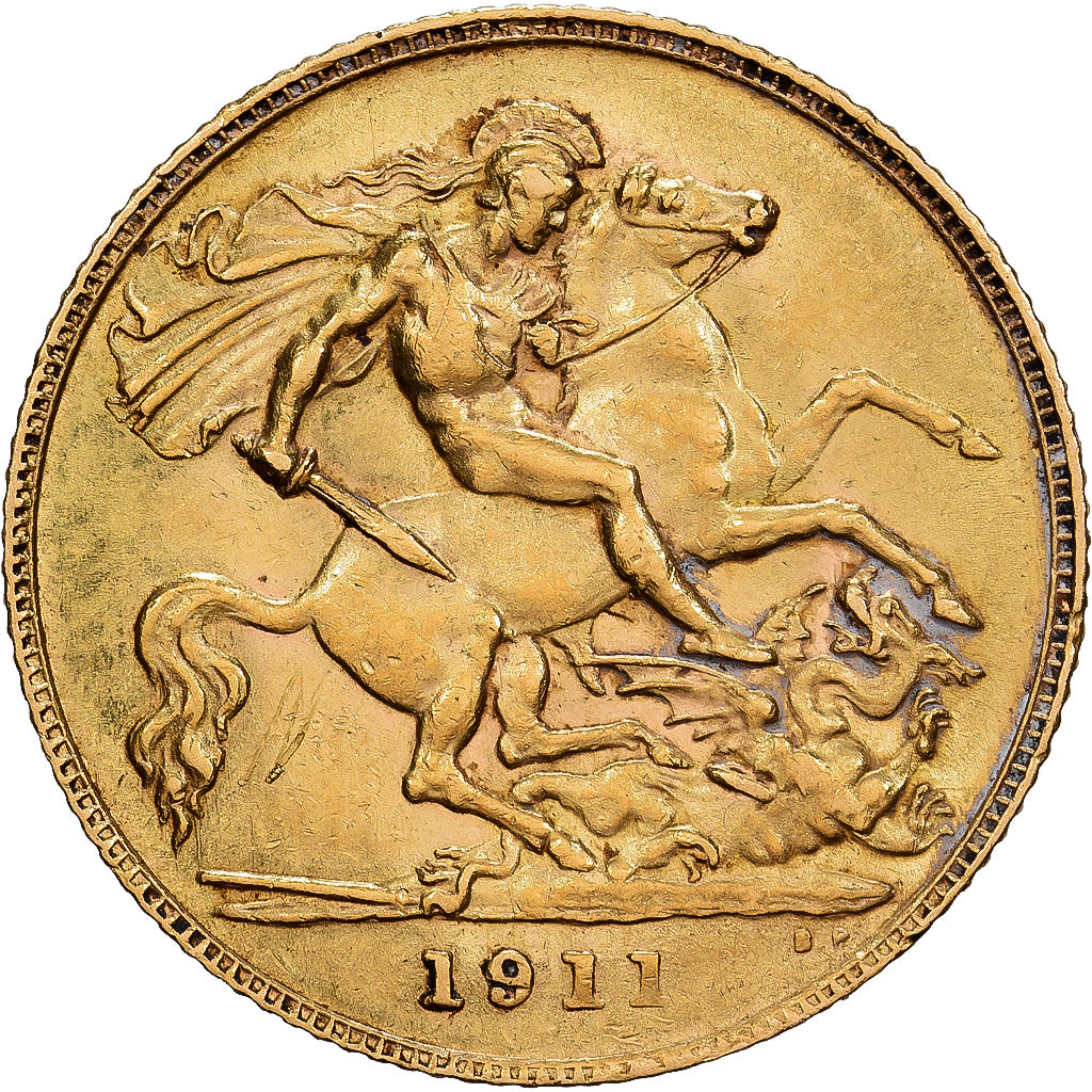 Grã-Bretanha, George V, 1/2 Sovereign, 1911, Dourado, AU(55-58), KM:819