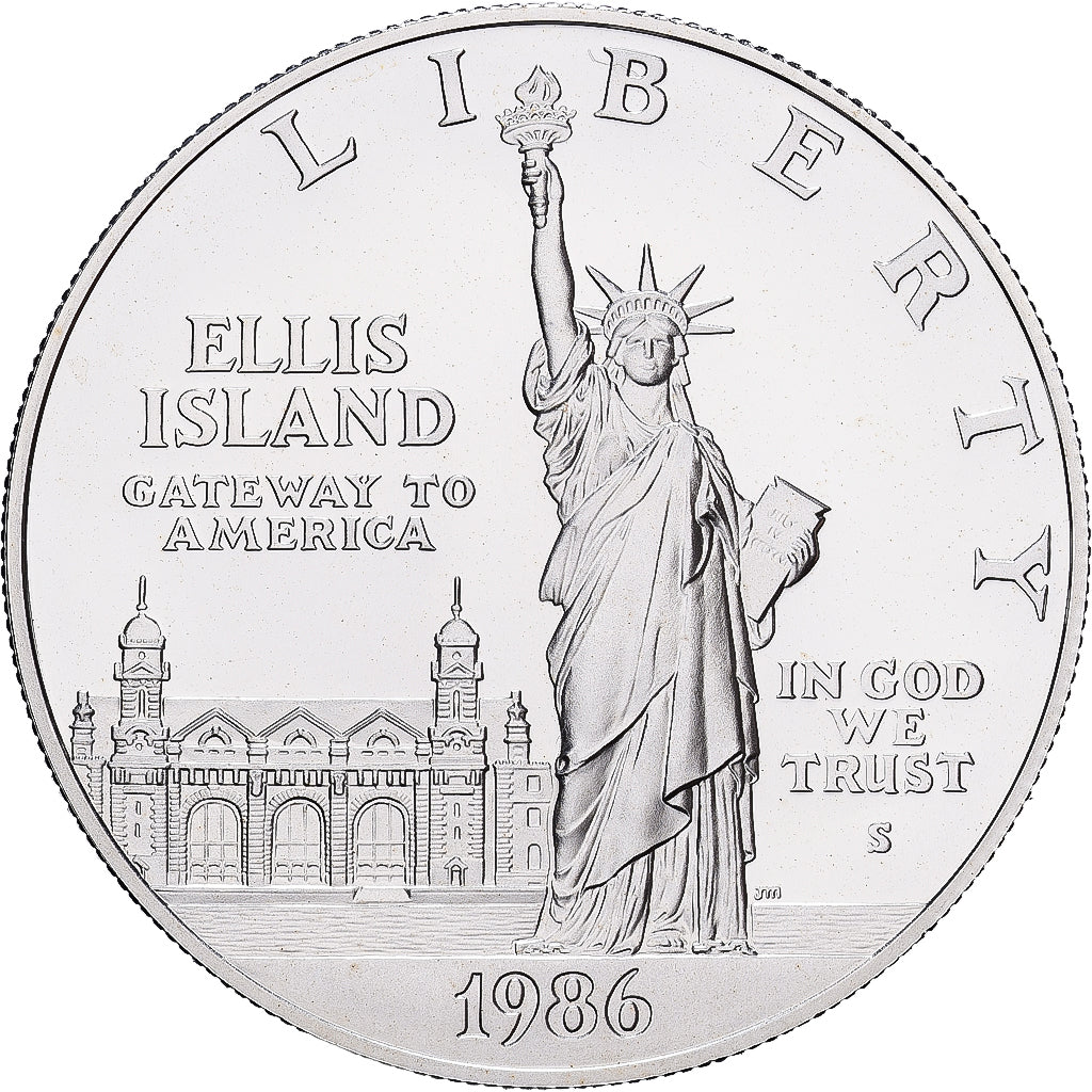 États-Unis, Silver Dollar 1986 S, Statue de la Liberté, BE, KM 214