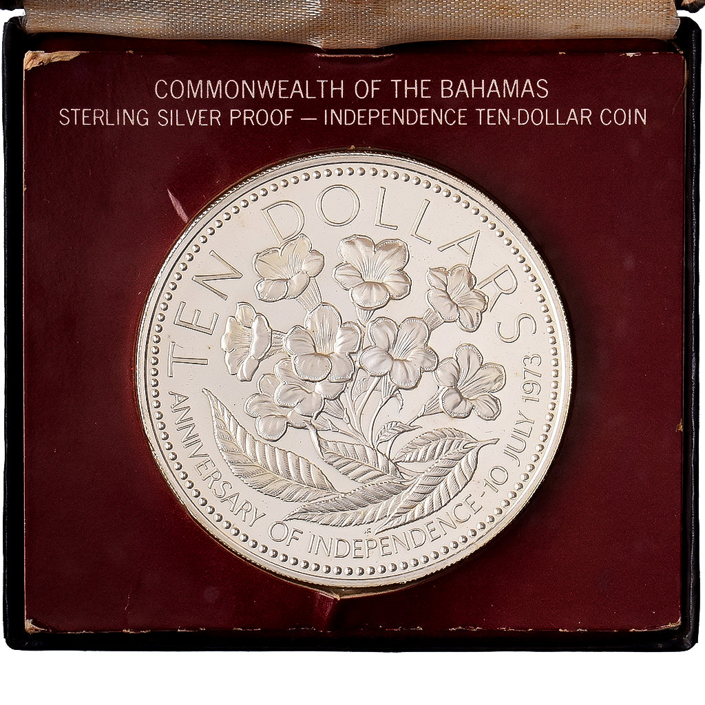 Bahamas, 10 Dollars, Independance, 1975, Franklin Mint, BE, Argent, FDC