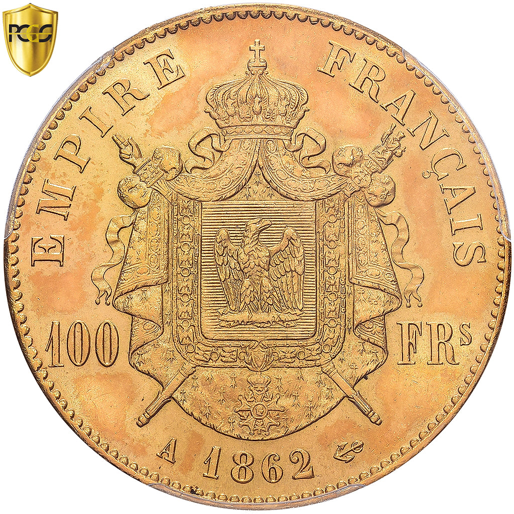 France, Napoléon III, 100 Francs, 1862, Paris, Or, PCGS, MS62, Gadoury:1136