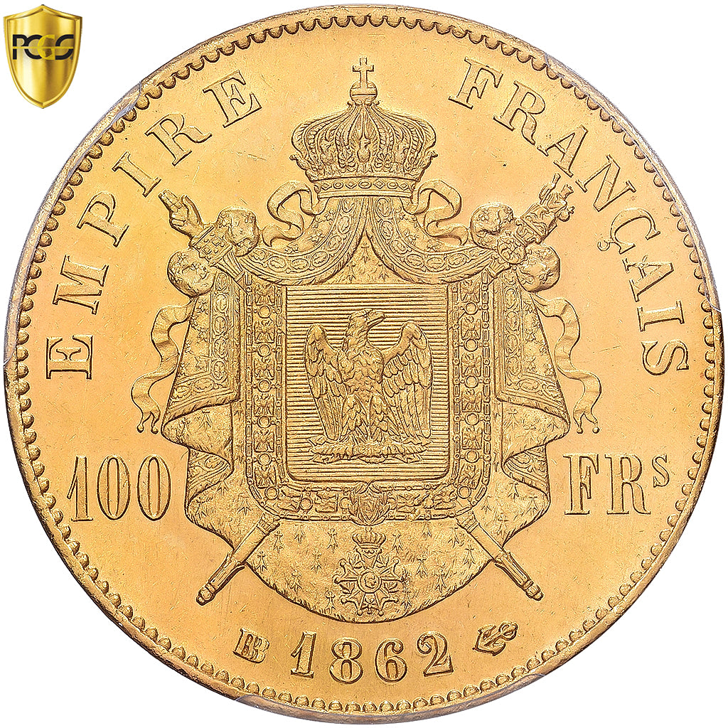 France, Napoleon III, 100 Francs, 1862, Strasbourg, Gold, PCGS, MS63