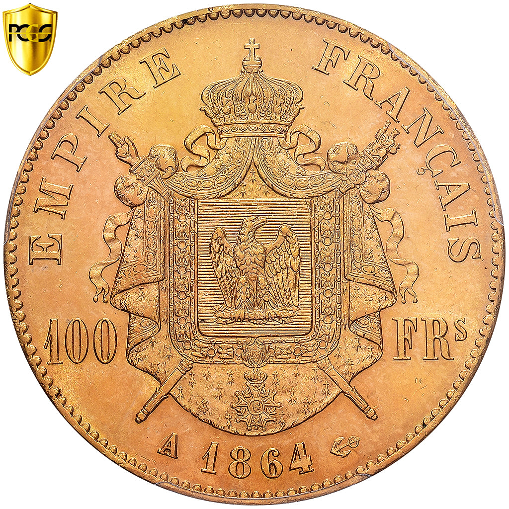France, Napoléon III, 100 Francs, 1864, Paris, Or, PCGS, MS63, Gadoury:1136