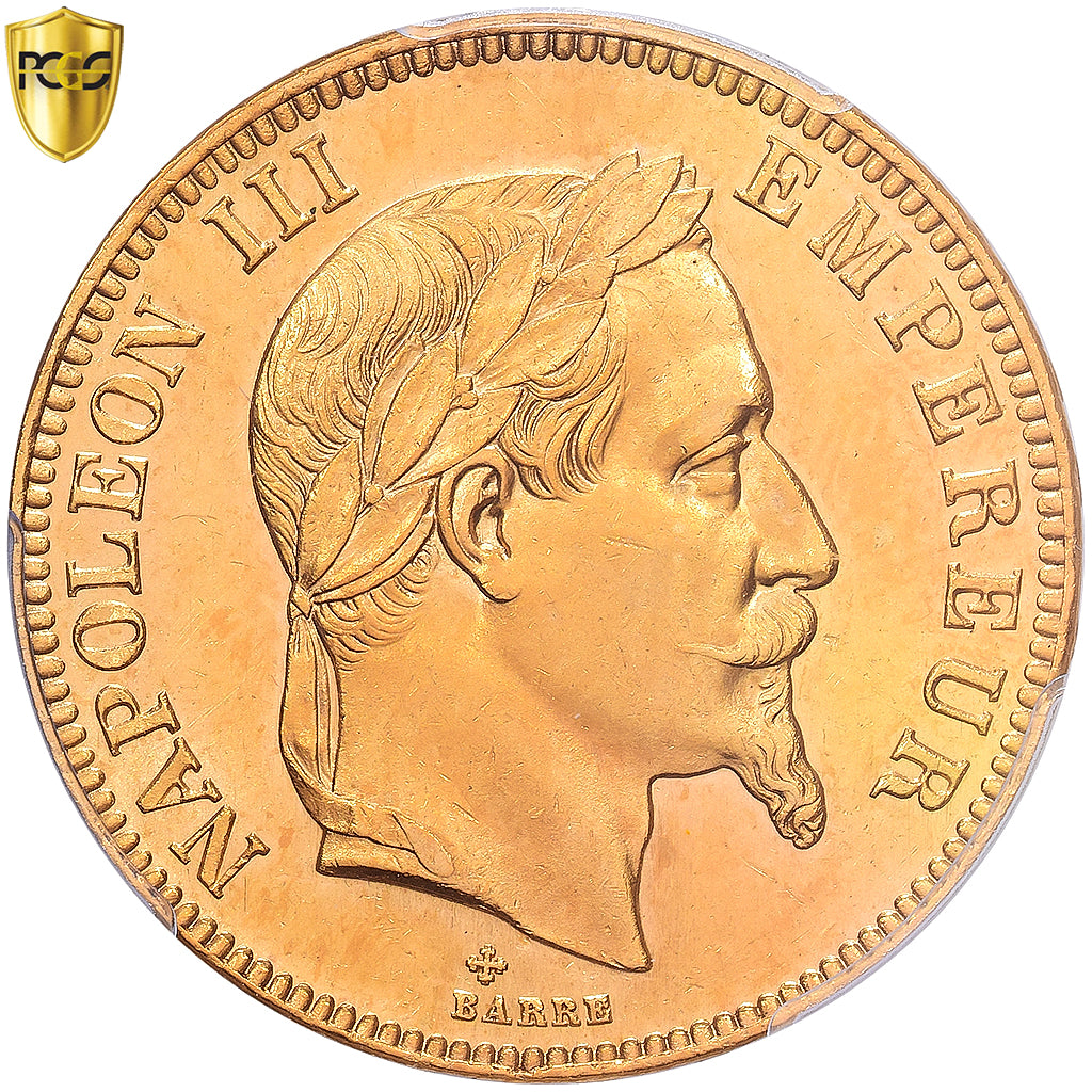 Frankrijk, Napoleon III, 100 Francs, 1866, Strasbourg, Goud, PCGS, MS63
