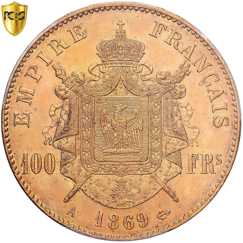 Frankrijk, Napoleon III, 100 Francs, 1869, Paris, Goud, PCGS, MS63