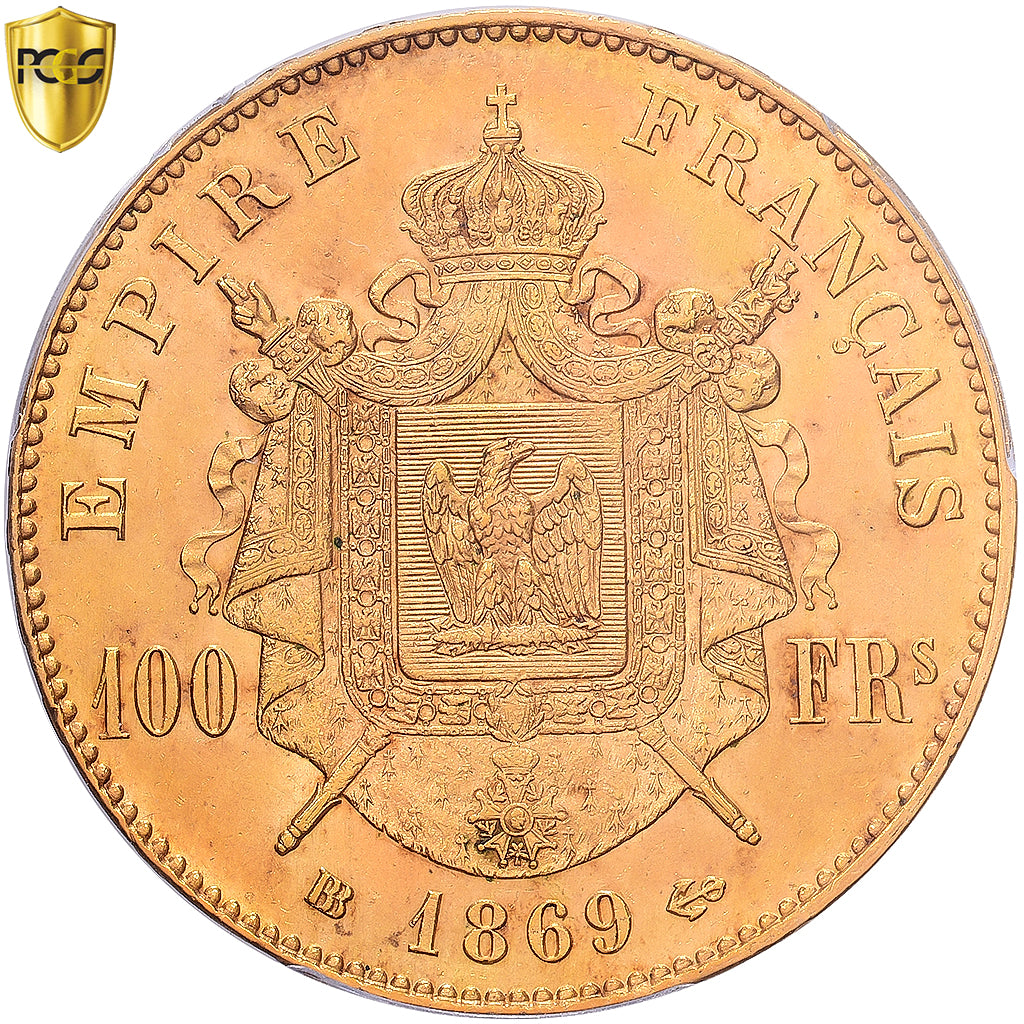 France, Napoleon III, 100 Francs, 1869, Strasbourg, Gold, PCGS, MS63