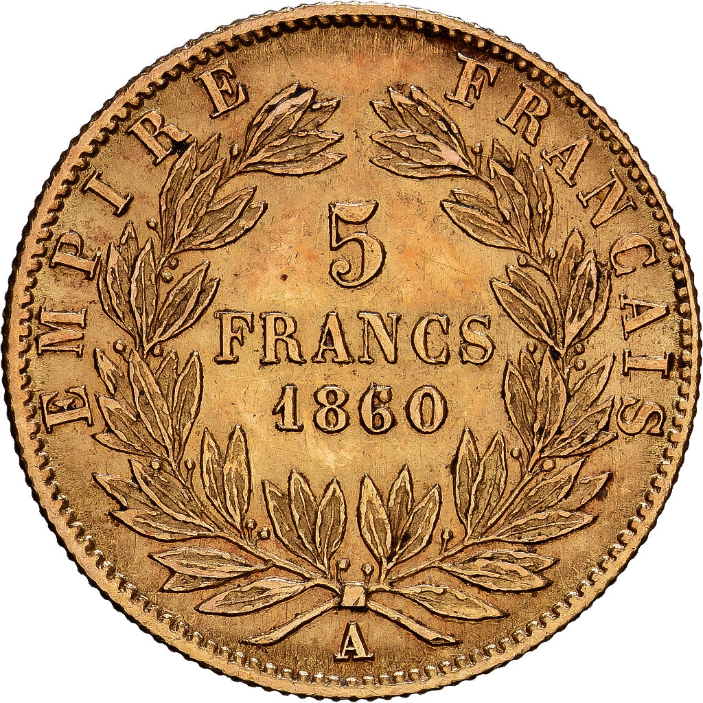 France, Napoleon III, 5 Francs, 1860, Paris, Gold, MS(60-62), KM:787.1
