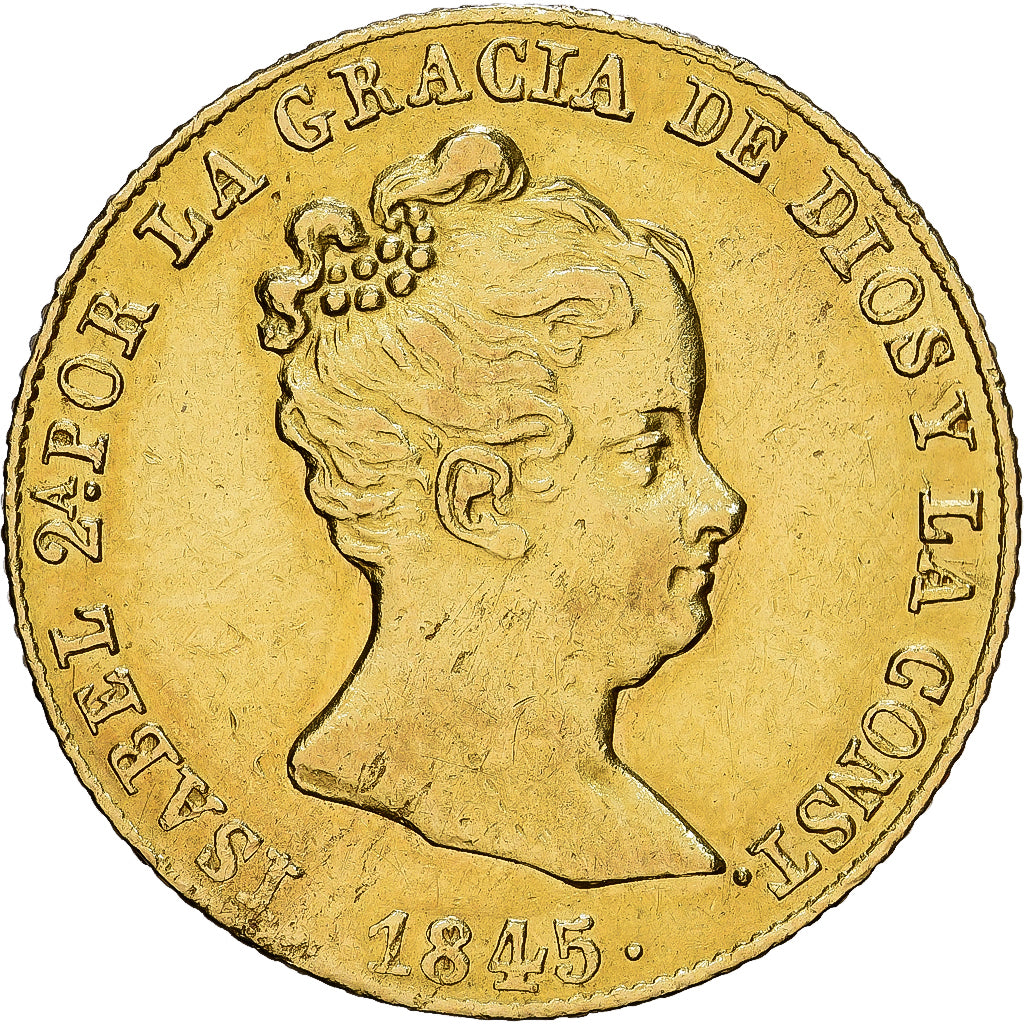 Spain, Isabel II, 80 Reales, 1845, Barcelona, Gold, AU(55-58), KM:578.1