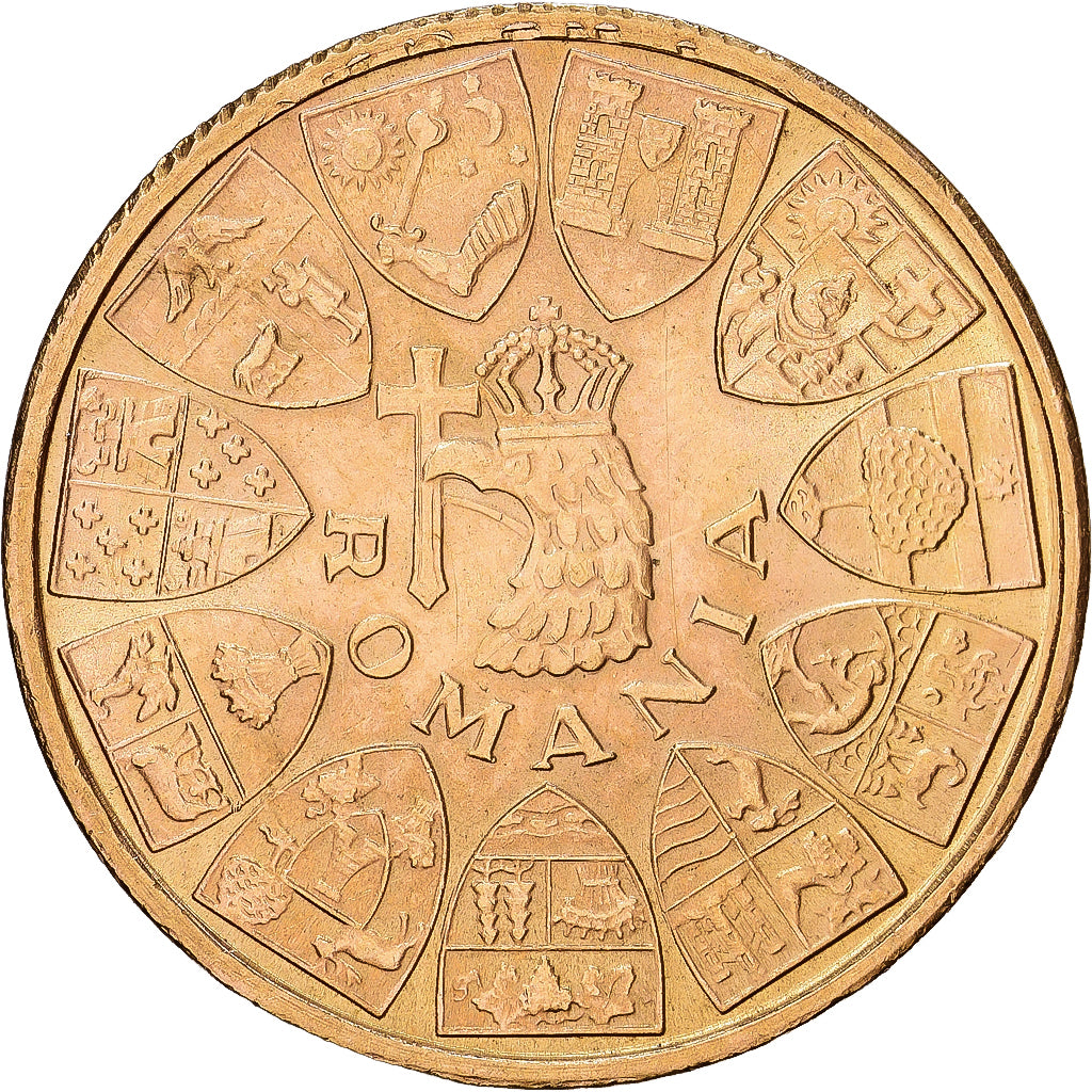 Roemenië, Mihai I, 20 Lei, 1944, Goud, PR+, KM:M13