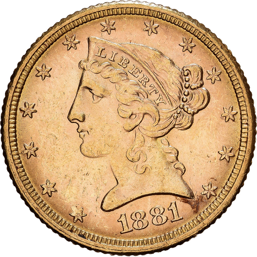 Stati Uniti, $5, Half Eagle, Coronet Head, 1881, Philadelphia, Oro, SPL, KM:101