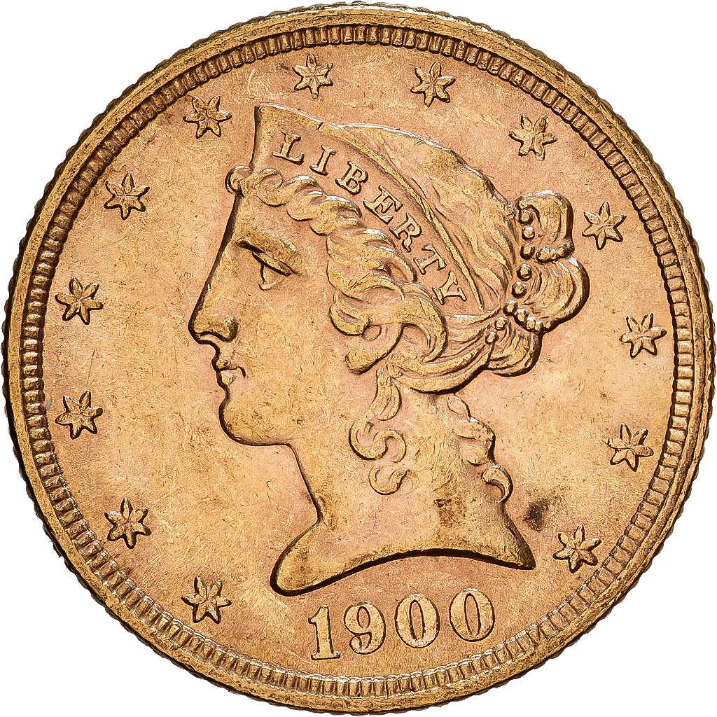 États-Unis, $5, Half Eagle, Coronet Head, 1900, Philadelphie, Or, SPL, KM:101