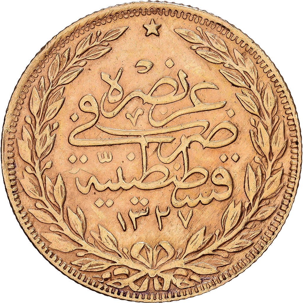 Türkei, Muhammad V, 100 Kurush, 1911/AH1327, Qustantiniyah, Gold, VZ+, KM:754