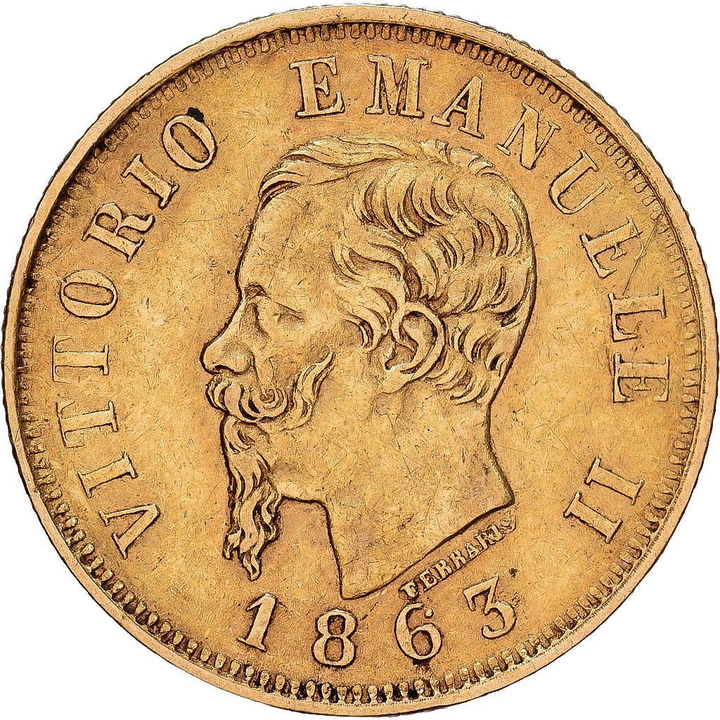 Italia, Vittorio Emanuele II, 10 Lire, 1863, Torino, Oro, BB+, KM:9