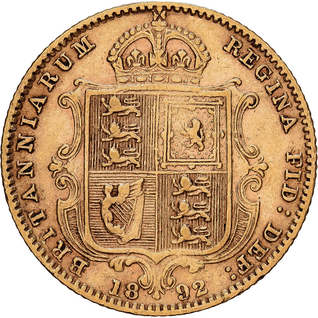 Gran Bretaña, Victoria, 1/2 Sovereign, 1892, British Royal Mint, Oro, MBC