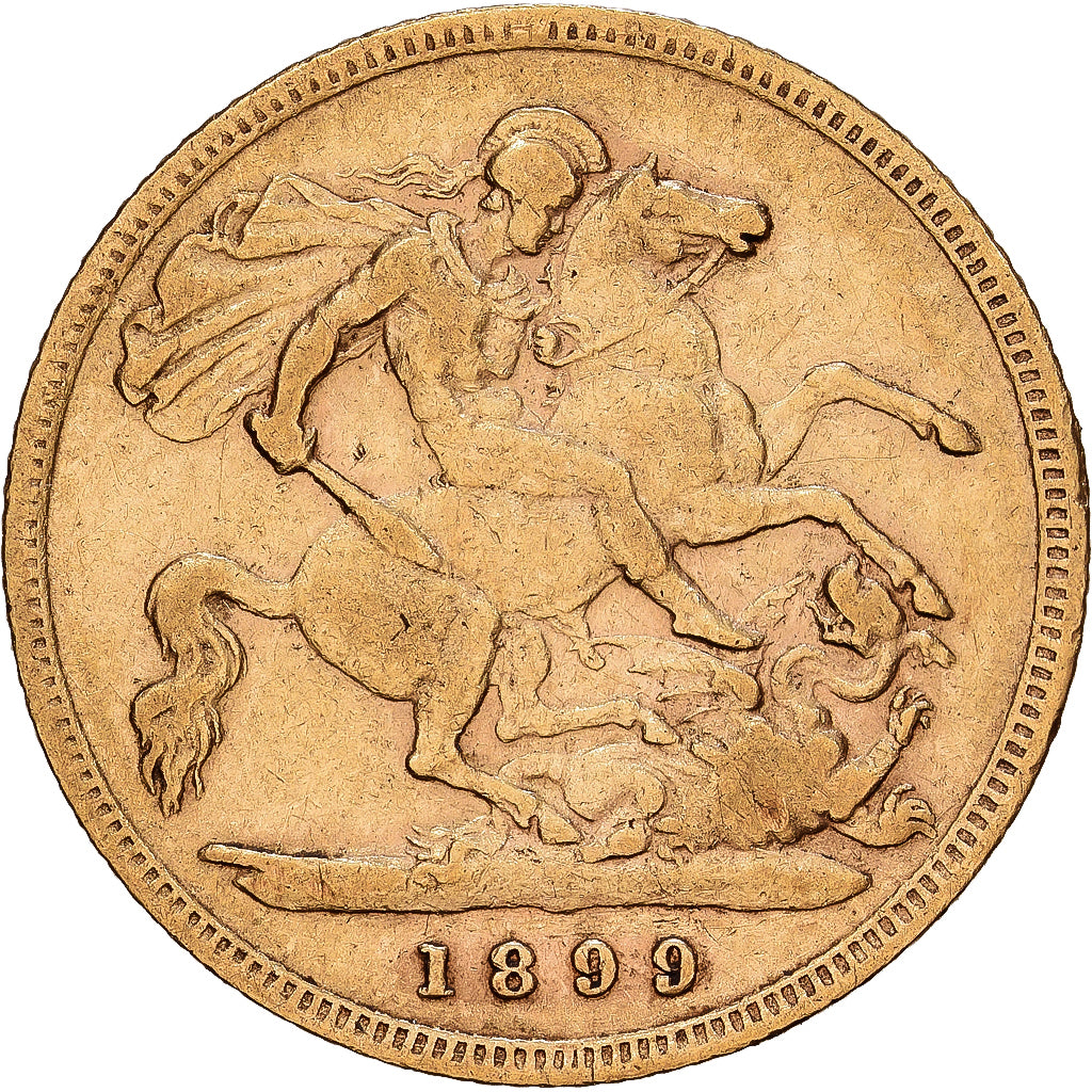 Great Britain, Victoria, 1/2 Sovereign, 1899, London, Gold, VF(30-35), KM:784