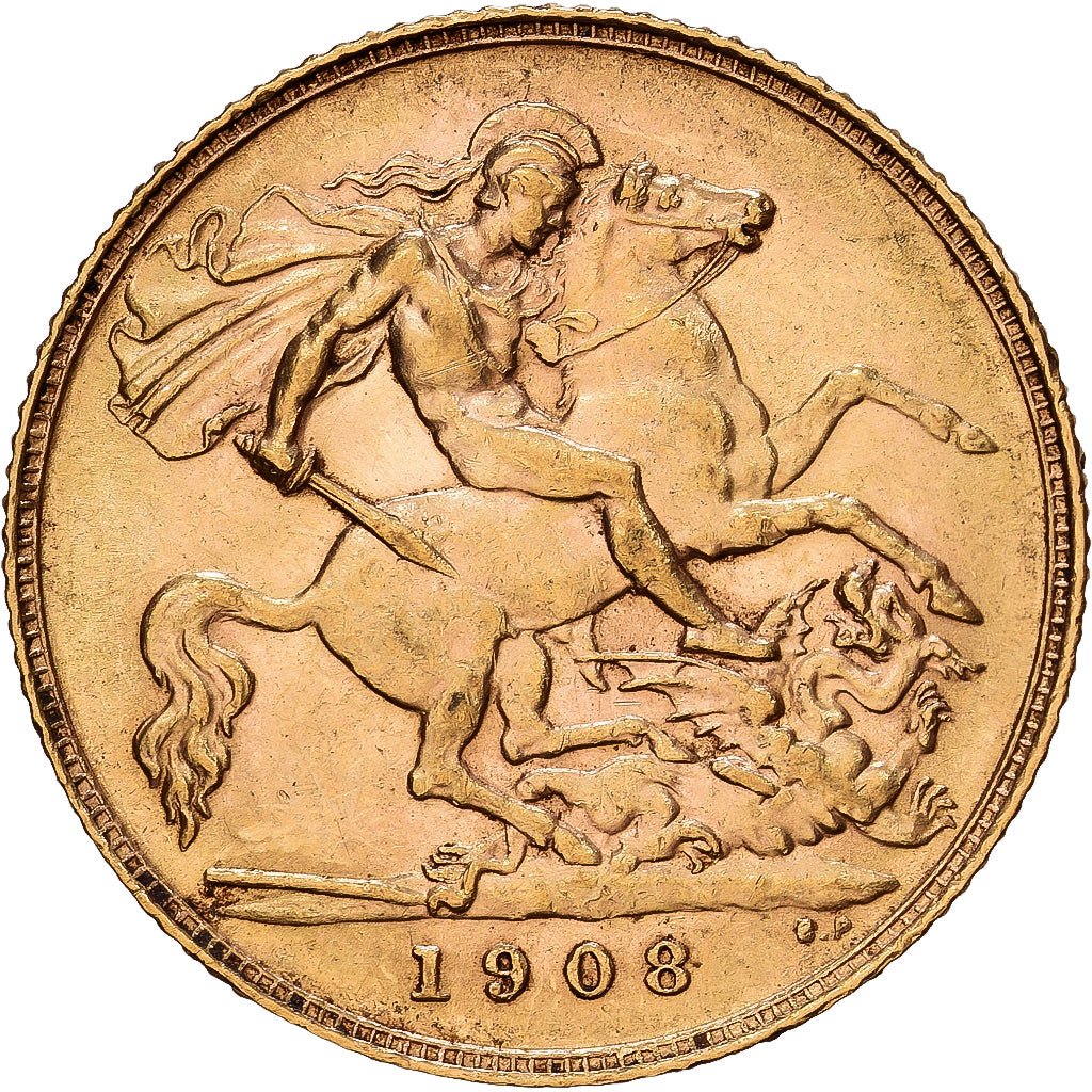 Grã-Bretanha, Edward VII, 1/2 Sovereign, 1908, London, Dourado, MS(60-62)