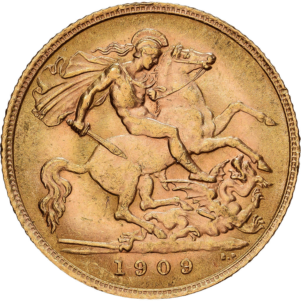 Great Britain, Edward VII, 1/2 Sovereign, 1909, London, Gold, MS(63), KM:804