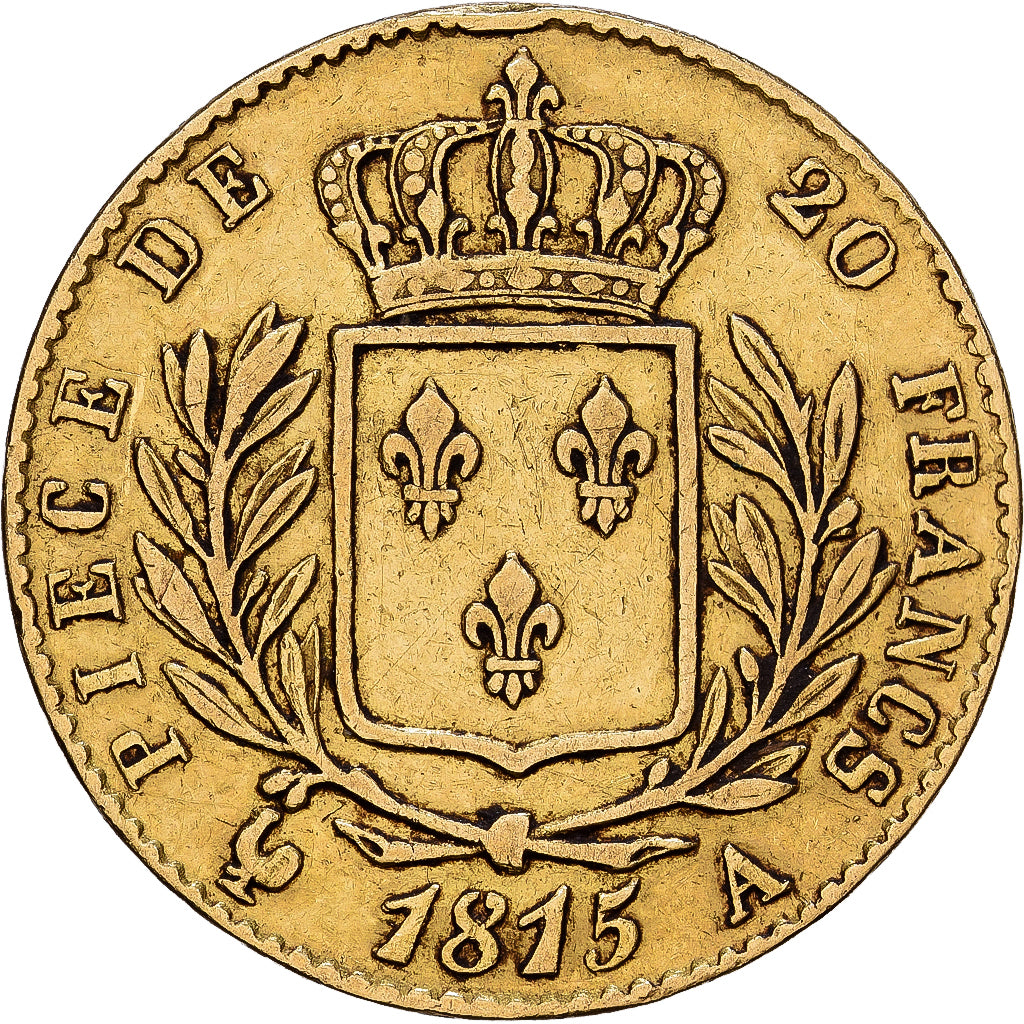Francja, Louis XVIII, 20 Francs, 1815, Paris, Złoto, EF(40-45), KM:706.1